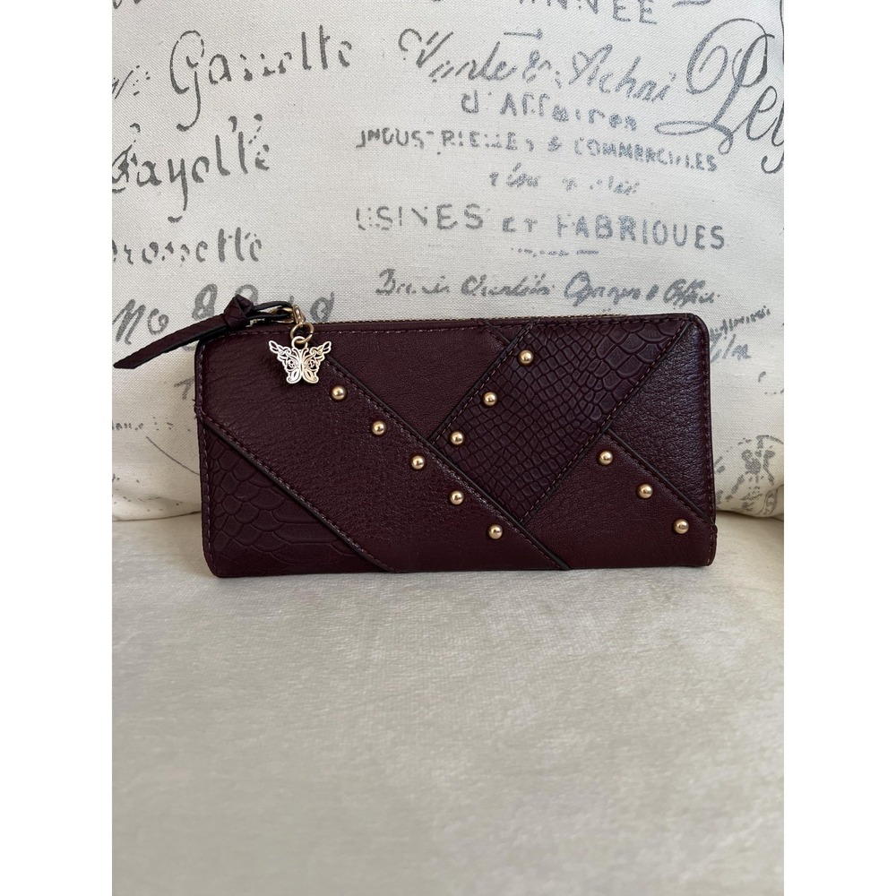 Jessica‎ Simpson Wristlet Wallet Womens Studded Butterfly Charm Faux Leather